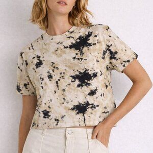 Women's Crop Boxy Tee OVS Black & Tan tie-dye Sz L